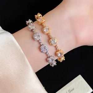 Bracelet de luxe plaqué or 18 carats avec zircons et fermoir carré pour femme
