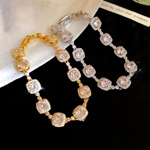 Bracelet luxe plaqué or 18 carats avec zircons carrés pour femme bijoux de mode