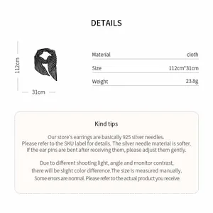 Technical specifications of the striped cloth triangle scarf with material and size details