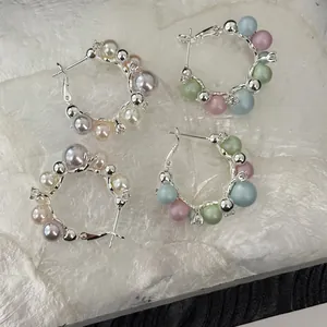 French Style Artificial Pearl Rhinestone Hoop Earrings Elegant Silver Earring Post Niche Fashion Jewelry For Women