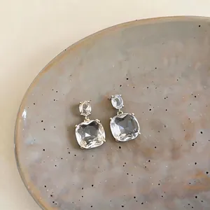 Elegant 18k gold plated cushion cut clear zircon stud earrings with minimalist luxury style