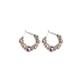 French style pearl and zircon hoop earrings featuring elegant multi-colored pearls
