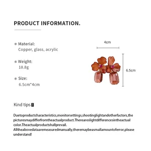 Detailed product info for acrylic flower drop earrings with dimensions and material specs.