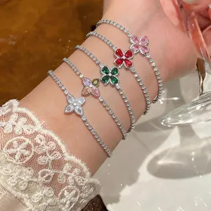 Luxury Copper Zirconia Flower Bracelet Refined Adjustable Slider Tennis Chain Hand Jewelry Elegant Floral Bracelet For Women