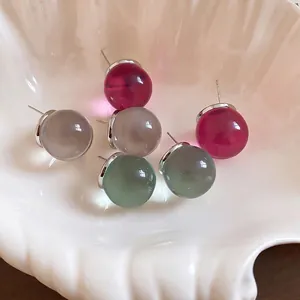 Translucent resin ball stud earrings with silver needles in a variety of elegant colors