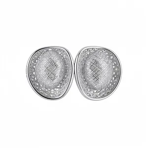 Elegant hollow oval lattice stud earrings with shimmering micro-pave stones