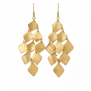 Elegant matte gold diamond-shaped tassel dangle earrings with a secure hook closure