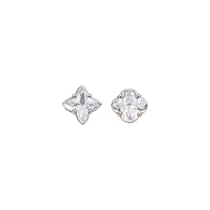Elegant asymmetric silver stud earrings with sparkling clover and star zircon stones.