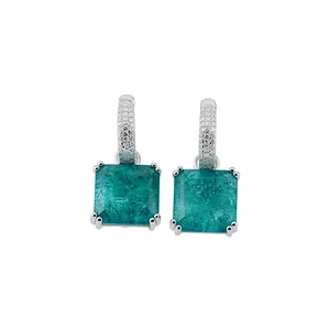 Eleganti orecchini a cerchio con zircone quadrato verde acqua per matrimoni e galà