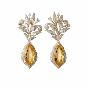 Elegante, 18 Karat vergoldete Blumen-Ohrhänger mit gelbem Markise-Zirkonia