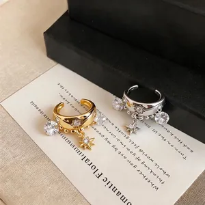Elegant zircon star pendant ear cuffs for non-pierced ears in gold and silver tones