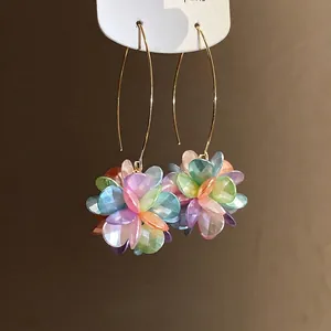 Bohemian colorful floral ball dangle earrings with gold hooks for beach vacations
