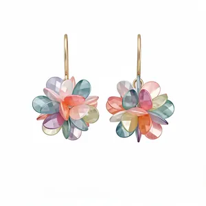Elegant colorful flower ball dangle earrings with multifaceted translucent petals for women