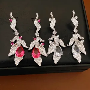 Leaf Waterdrop Earrings Women Inlaid Zirconia Silver Earring Post Luxury Delicate Fashion Lightweight Drop Earrings Jewelry