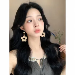 Bohemian Ethnic Flower Rattan Woven Beaded Drop Earrings For Women Beach Vacation Floral Wood Beads Dangle Earrings