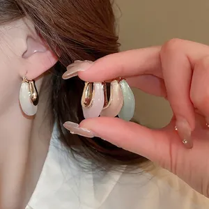 Elegant U-shaped jelly resin hoop earrings in multiple soft pastel colors for women stylish