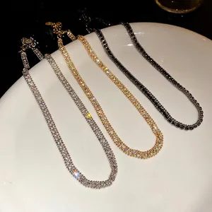Elegant Square Rhinestone Tennis Necklace for Women Copper Light Luxury Gold Silver Black Fashion Jewelry Neck Chain