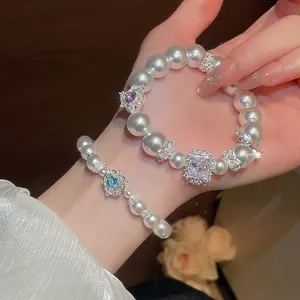 Französisches Vintage Armband Mit Künstlichen Perlen Quadratische Zirkonia Schleife Herz Elegant Damen Modeschmuck Geschenk