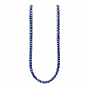 Elegant silver tennis necklace featuring a continuous row of vibrant blue square-cut stones
