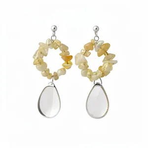 Orecchini vintage in argento con pietre gialle irregolari e eleganti pendenti a goccia