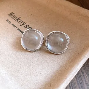 Minimalist clear resin round stud earrings with silver needles for women stylish jewelry