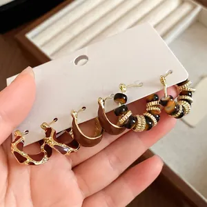 French Vintage Court Style Geometric Earring Set Alloy Resin Epoxy Rhinestone Stud Earrings For Women With Silver Post Jewelry