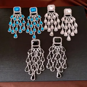 Vintage Copper Rhinestone Waterdrop Tassel Earrings With 925 Sterling Silver Post Luxurious Jewelry For Women Evening Party