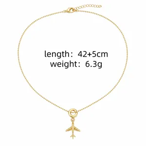 Collier doré avec pendentif avion, longueur 42+5 cm, poids 6,3 g, détails techniques