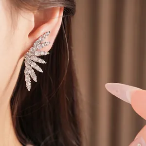 Elegant 18k white gold plated zircon wing ear clips for non-pierced ears jewelry