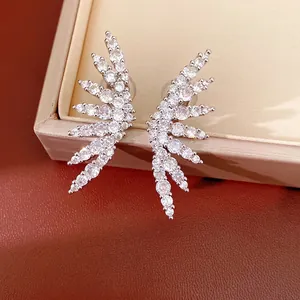Elegant zircon wing-shaped ear clips with 18k gold plating for non-pierced ears