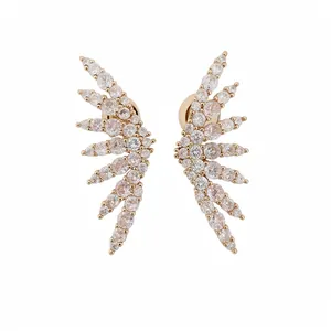 Elegant 18k gold plated wing shaped ear cuffs with sparkling cubic zirconia stone inlays