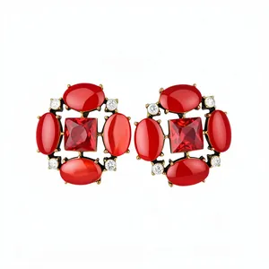 Orecchini a lobo vintage stile palazzo con pietre occhio di gatto rosse