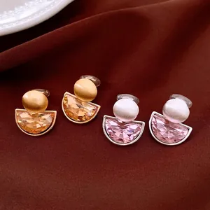 French Vintage Rhinestone Semi-Circular Ear Clips Copper Elegant Ear Bone Clips Non-Pierced Earrings For Women High-End Jewelry