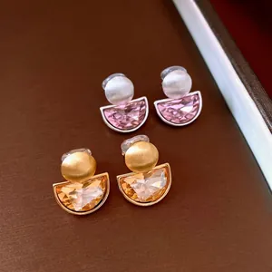 Vintage French semi-circle rhinestone clip-on earrings for women with non-pierced ears