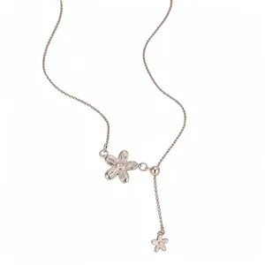 Minimalist rose gold floral pull-through adjustable necklace featuring dainty flower charms