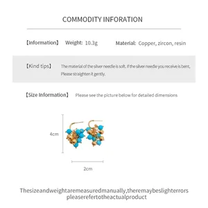 Detailed specifications of vintage zircon resin cluster earrings with dimensions and weight