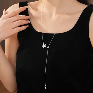 Elegant silver adjustable Y-necklace with delicate flower pendant for women and girls