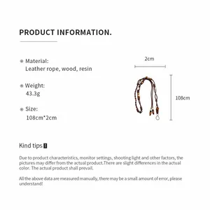 Product specifications and size details for vintage ethnic wood beaded leather waist chain