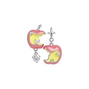 Orecchini a mela morsicata stile dopamina con pendente a stella in zircone rosa