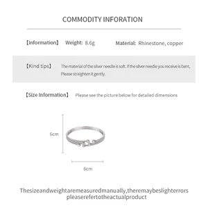 Detailed product specifications and measurement for silver rhinestone bangle bracelet