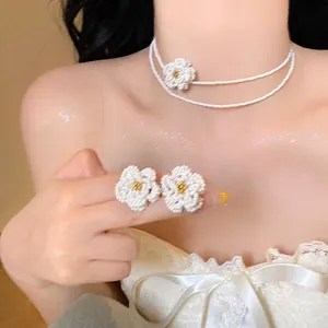 Collana E Orecchini In Perle Artificiali A Fiore Di Camelia Fatti A Mano Gioielli Eleganti In Stile Francese Da Donna Festa