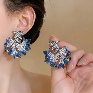 Vintage Copper Koi Fish Stud Earrings With Zirconia Inlaid 925 Sterling Silver Earring Post For Women Retro Jewelry