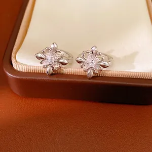 Vintage Fleur-de-lis Cross Hoop Earrings for Women Copper Inlaid Zirconia Silver Tone Elegant Luxury Fashion Jewelry Gift