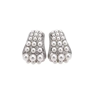 Elegant French vintage pearl earrings with sparkling zircon embellishments for women.