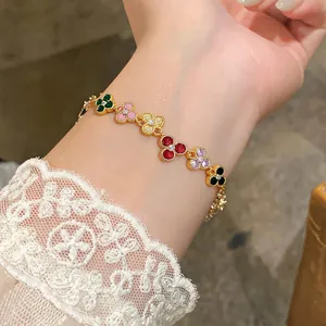 Detailed macro view of a French vintage colorful floral zircon bracelet with a gold-tone finish
