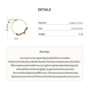 Detail view of retro zircon flower bracelet with measurements and material info