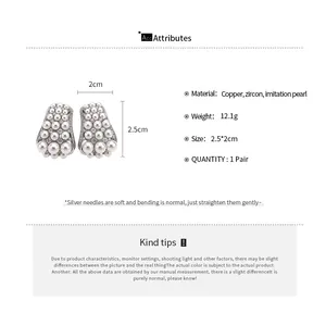 Detail view showing dimensions and materials of vintage zircon pearl earrings specs