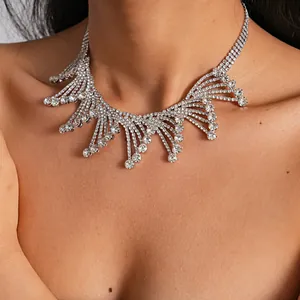 Elegant silver rhinestone fringe choker necklace for weddings and parties