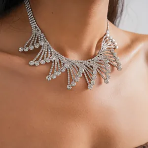 Detailed close-up of an exquisite exaggerated rhinestone hollow lace choker necklace