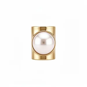 Fashionable minimalist gold-tone wide band open ring featuring a large white round pearl